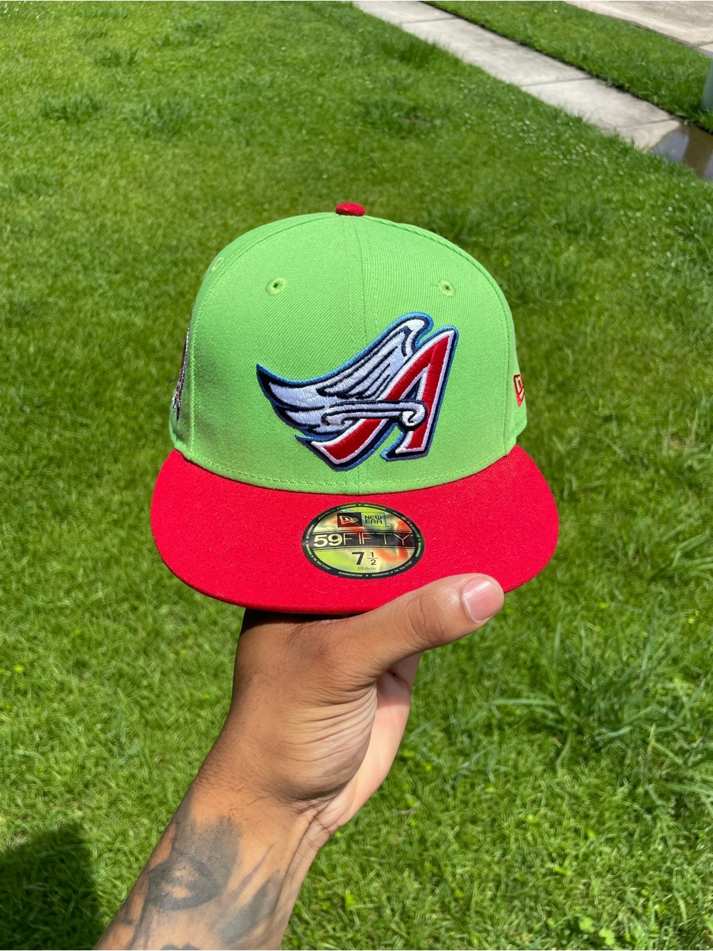 New Era Green and Red 59FIFTY Fitted Hat with Team A Wing Logo